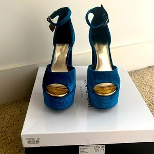 Kurt Geiger Velvet Teal Blue Platform Heels!